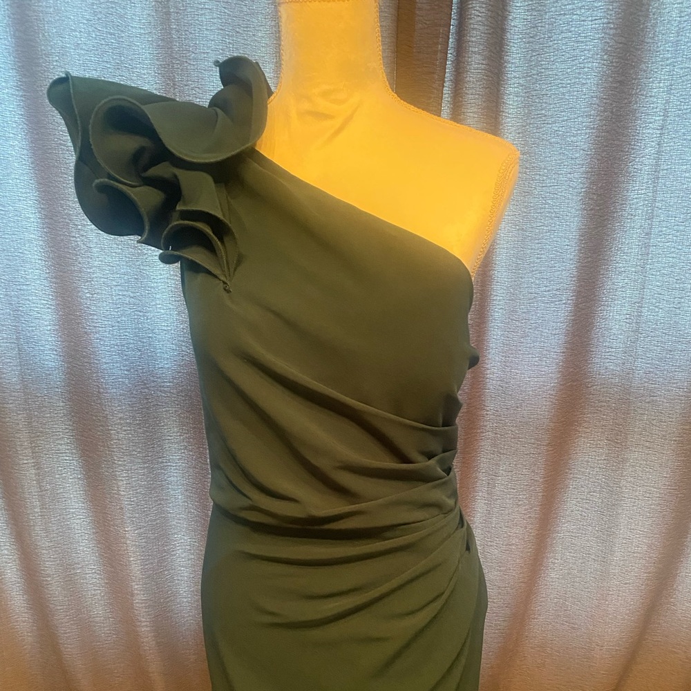 Green Asymmetrical Ruched One Shoulder Dress